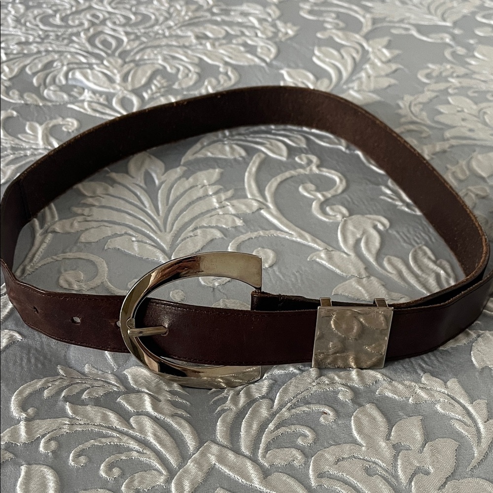 Dolce Gabbana Y2K Brown Leather Belt with Silver Buckle